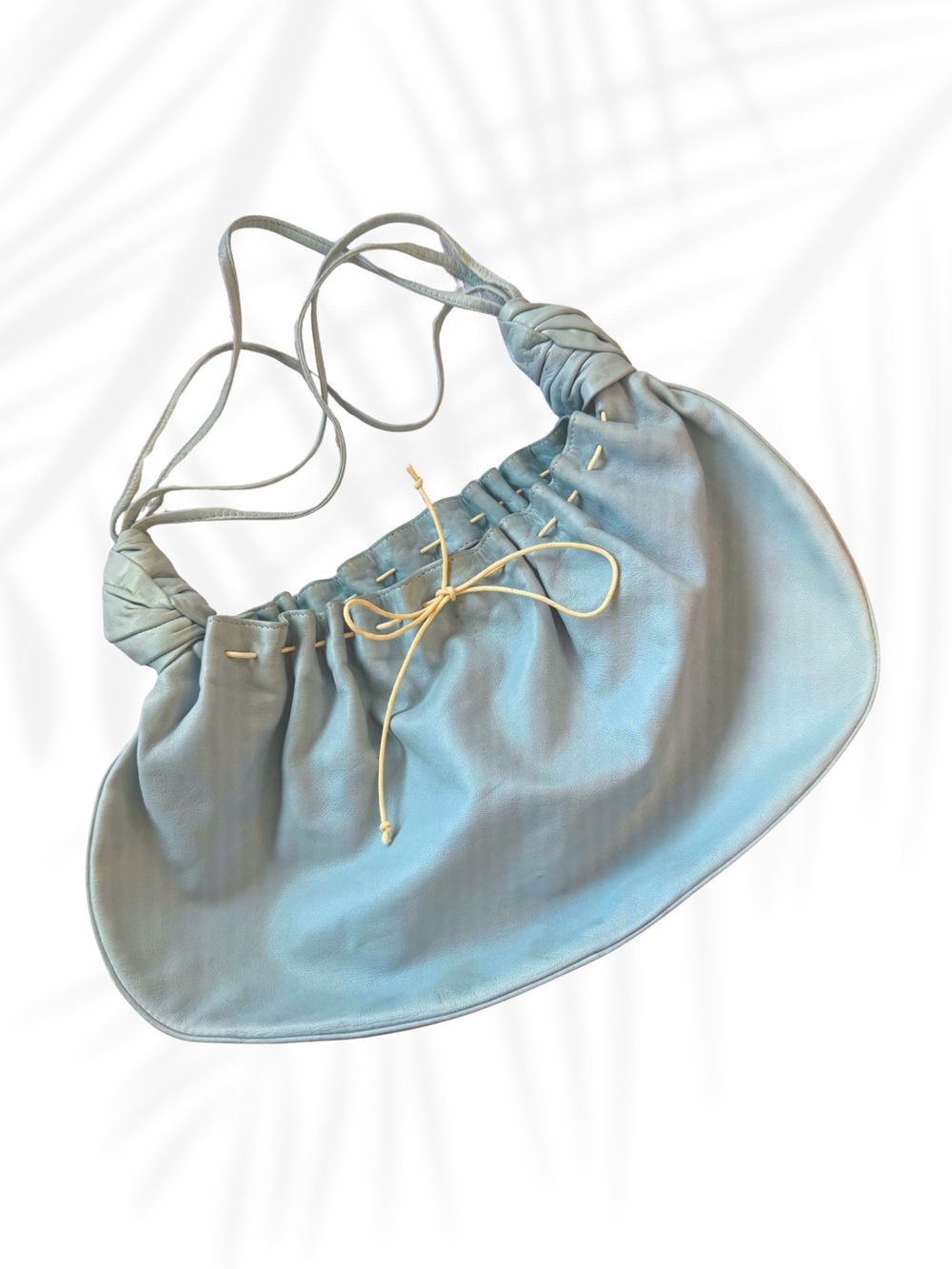 Christian Louboutin Vintage Blue Leather Drawstring Hobo Bag Red Interior